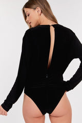 Black Open Back Satin Bodysuit