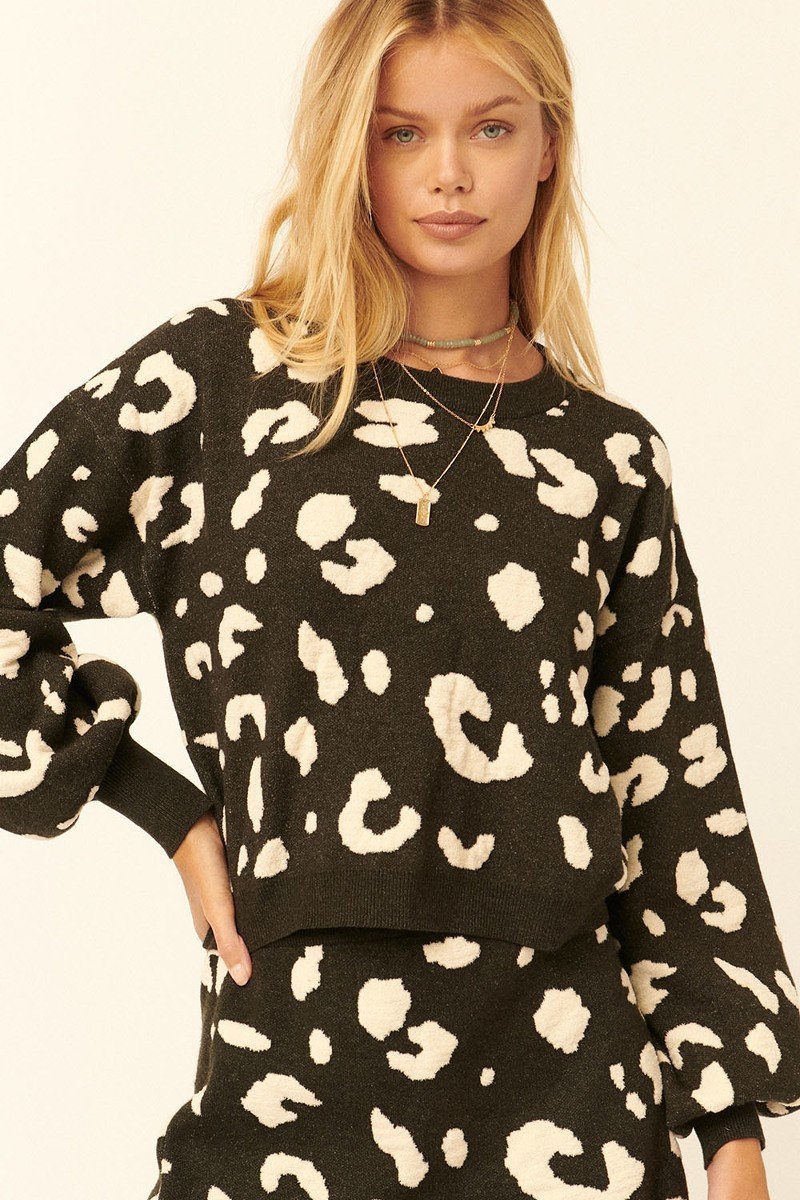 Black Leopard Print Pullover Sweater