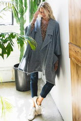 Denim Solid Knit Oversized Trench Jacket