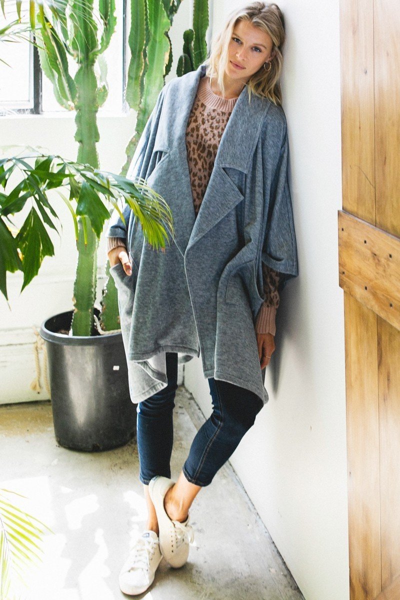 Denim Solid Knit Oversized Trench Jacket