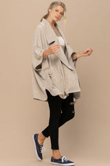 Taupe Solid Knit Oversized Trench Jacket