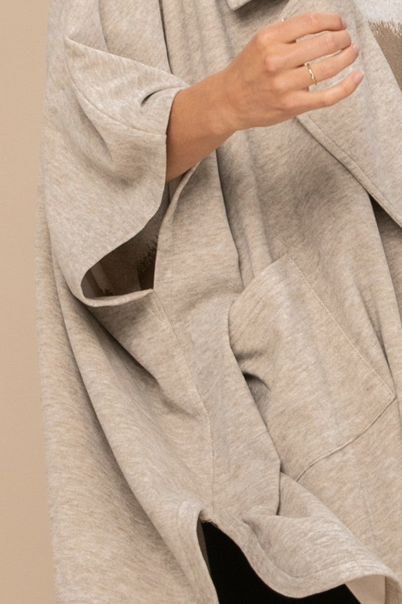 Taupe Solid Knit Oversized Trench Jacket