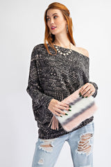 Tribal Printed Knit Top in Black