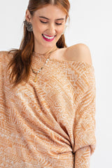 Tribal Printed Knit Top in Camel