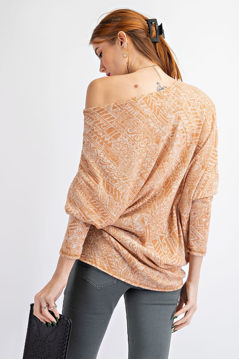 Tribal Printed Knit Top in Camel