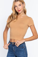 Short Sleeve Crew Neck Rib Crop Top in Honeycomb