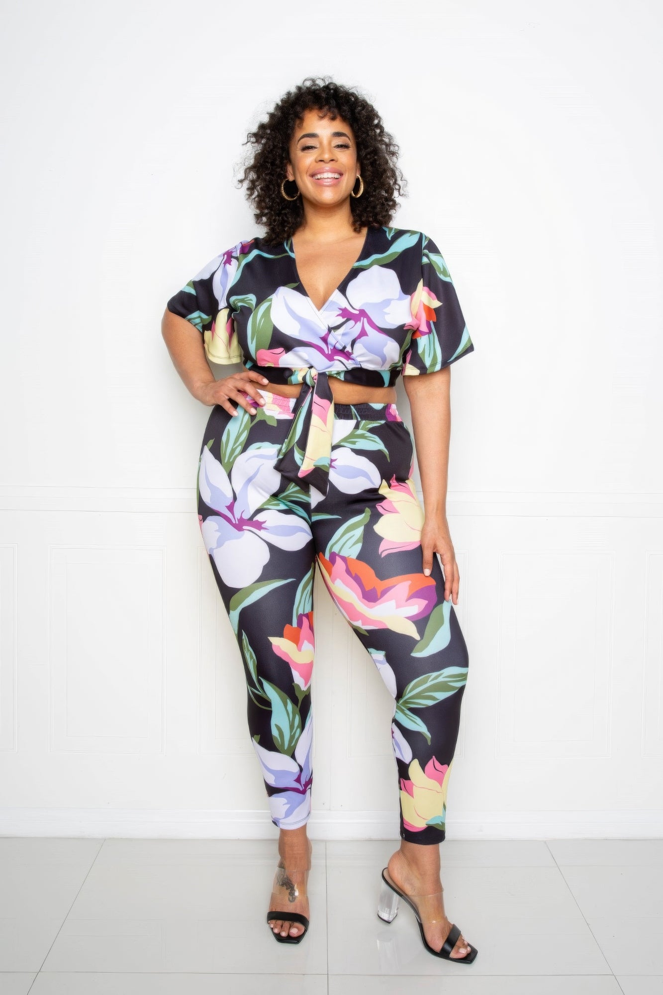 Multi Black Flower Jogger & Top Set