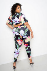 Multi Black Flower Jogger & Top Set