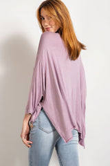 Rounded Neckline 3/4 Sleeves Washed Top in Dusty Lavender