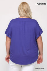 Solid Viscose Knit Surplice Top with Ruffle Sleeve