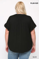 Solid Viscose Knit Surplice Top with Ruffle Sleeve