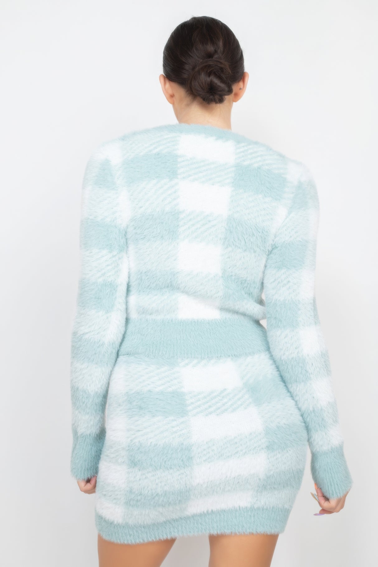 Mint Sage Plaid Button-front Cropped Sweater Cardigan