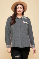 Plus Size Printed Patchwork Contrast Button Up Shirt