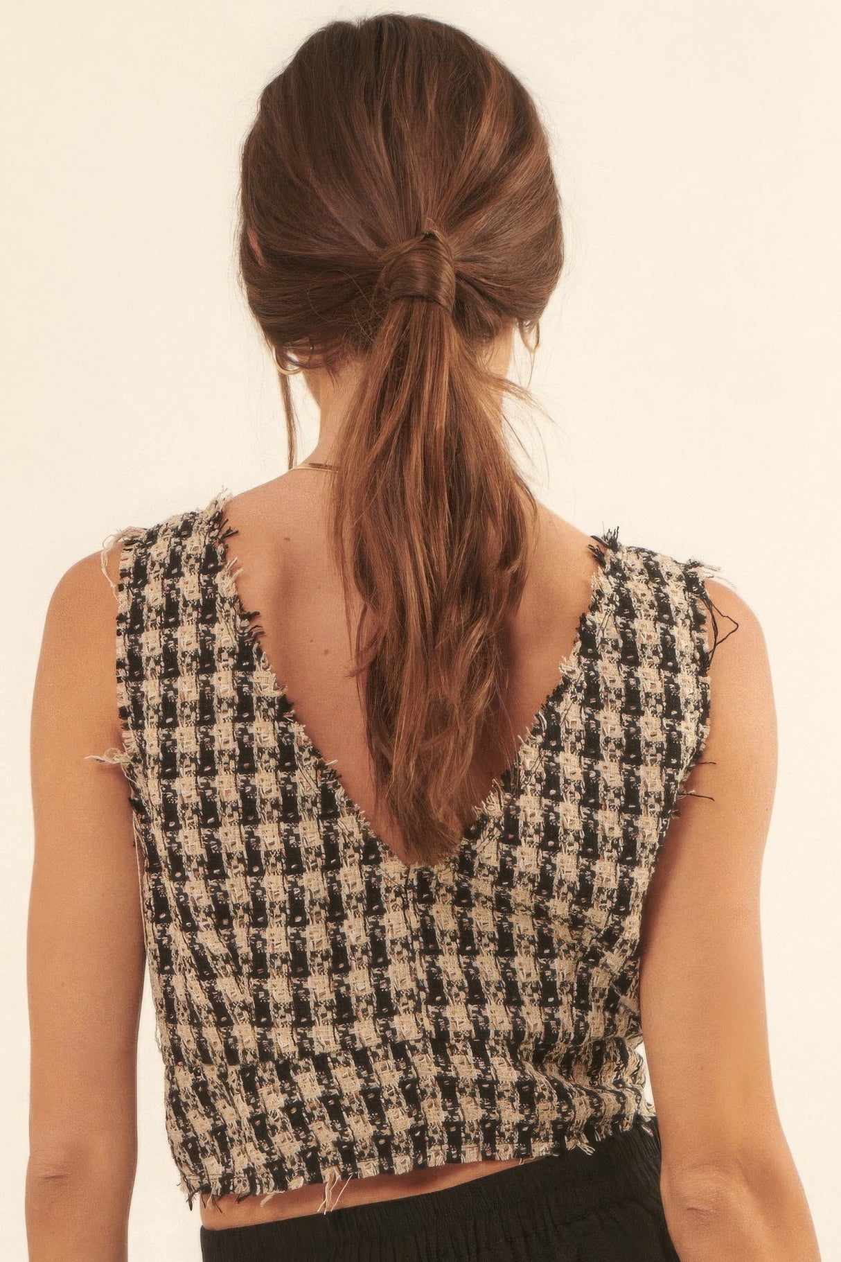 Sand Black V-Neckline Plaid Woven Vest