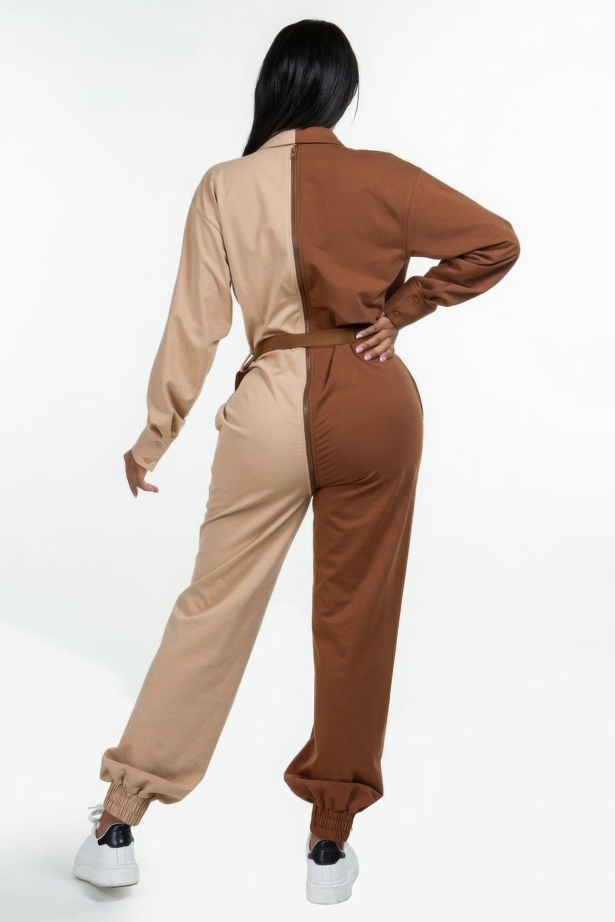 Brown Long Sleeve Oversized Cozy Shirt Jumpsuit