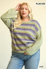 Novelty Knit & Solid Knit Mixed Loose Top with Drop Down Shoulder