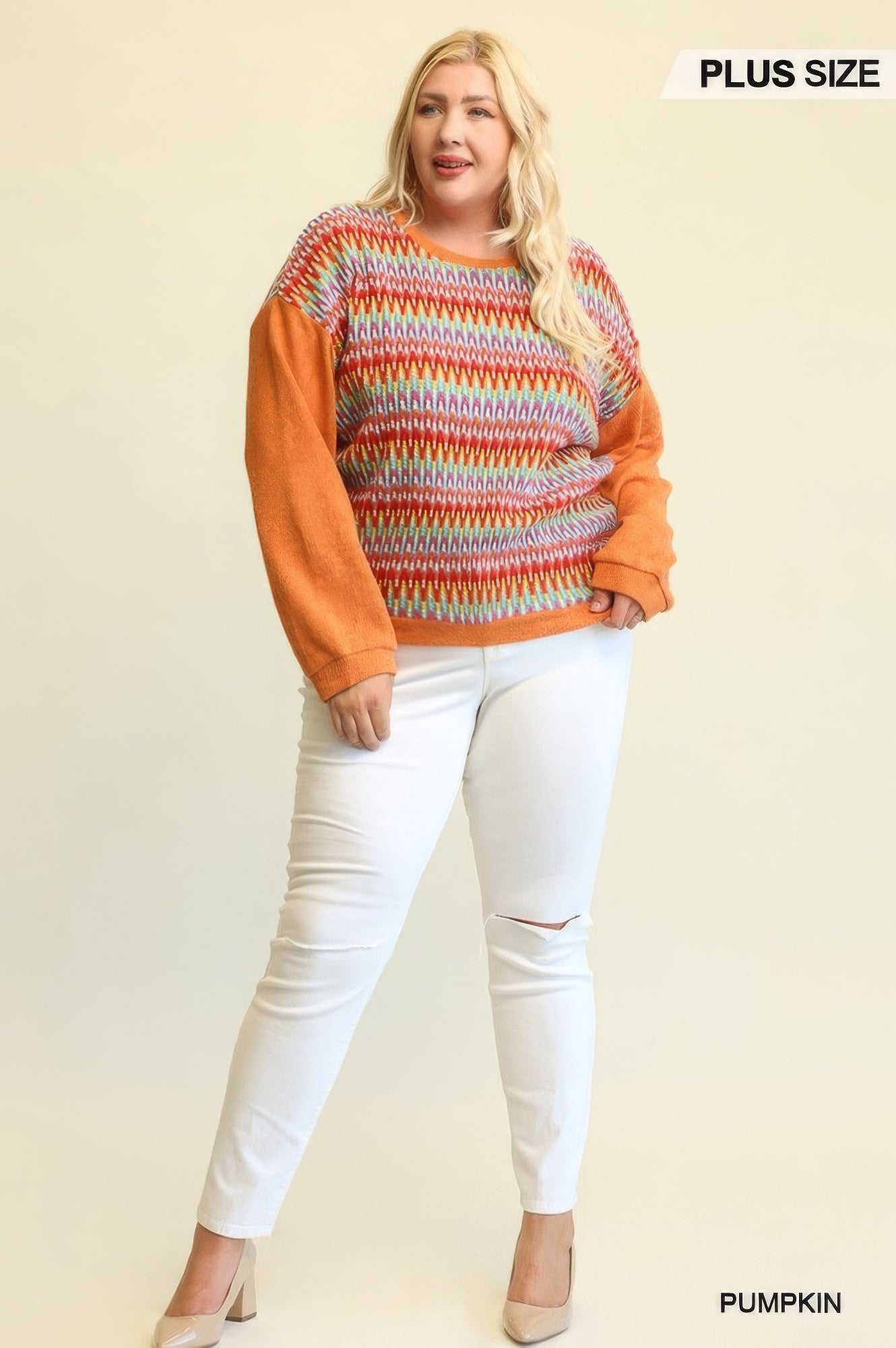 Novelty Knit & Solid Knit Mixed Loose Top with Drop Down Shoulder