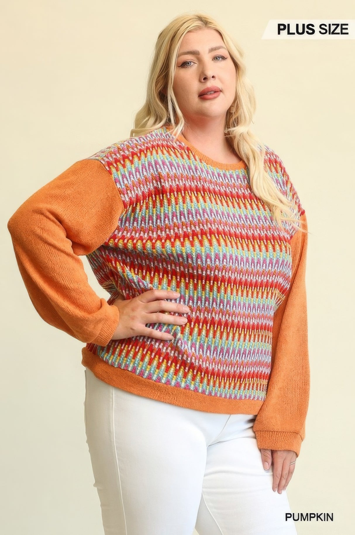 Novelty Knit & Solid Knit Mixed Loose Top with Drop Down Shoulder