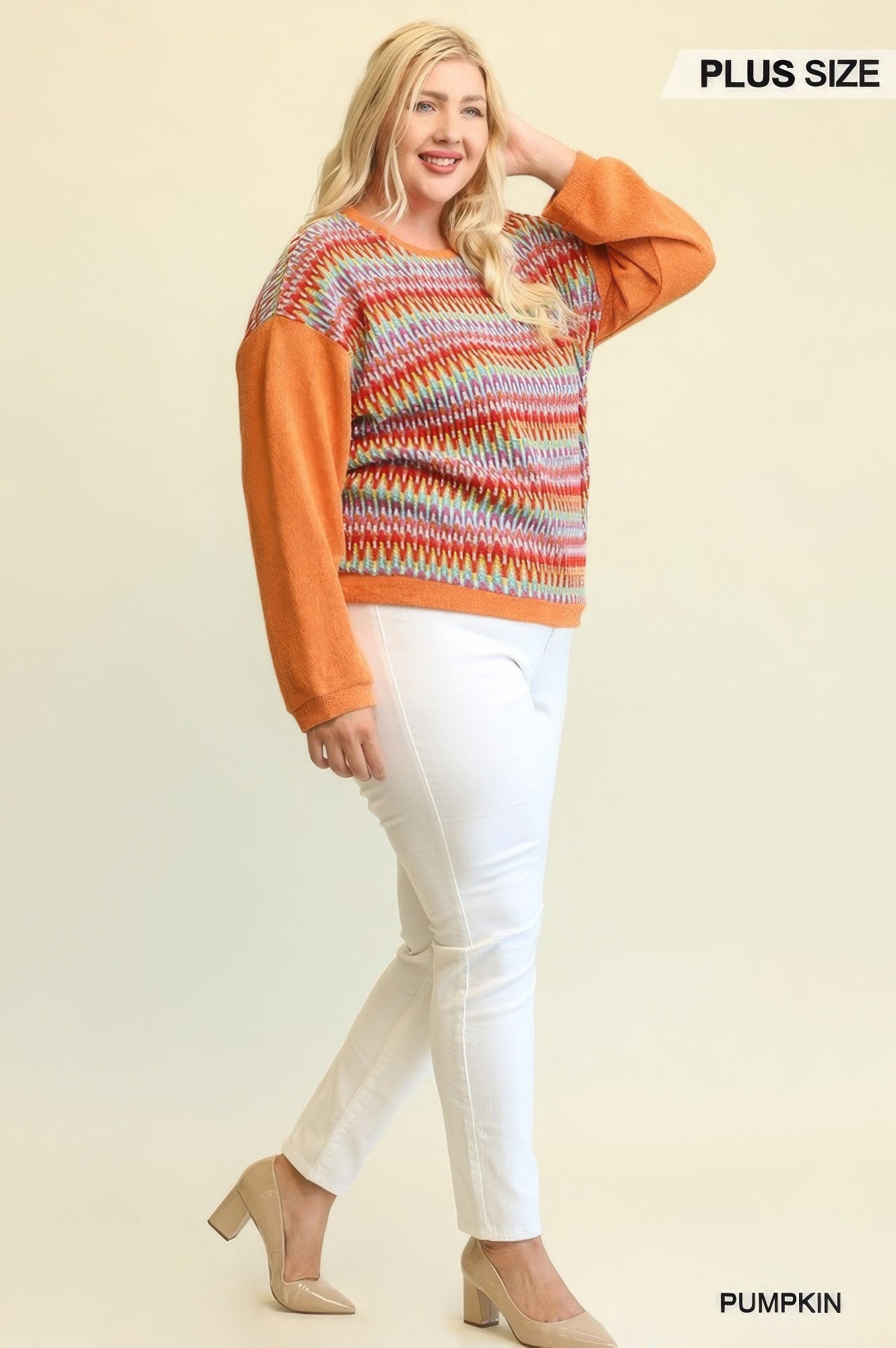 Novelty Knit & Solid Knit Mixed Loose Top with Drop Down Shoulder