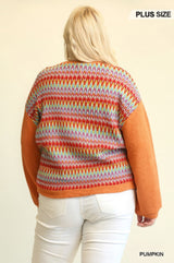 Novelty Knit & Solid Knit Mixed Loose Top with Drop Down Shoulder