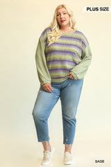 Novelty Knit & Solid Knit Mixed Loose Top with Drop Down Shoulder