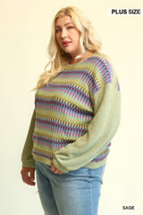 Novelty Knit & Solid Knit Mixed Loose Top with Drop Down Shoulder