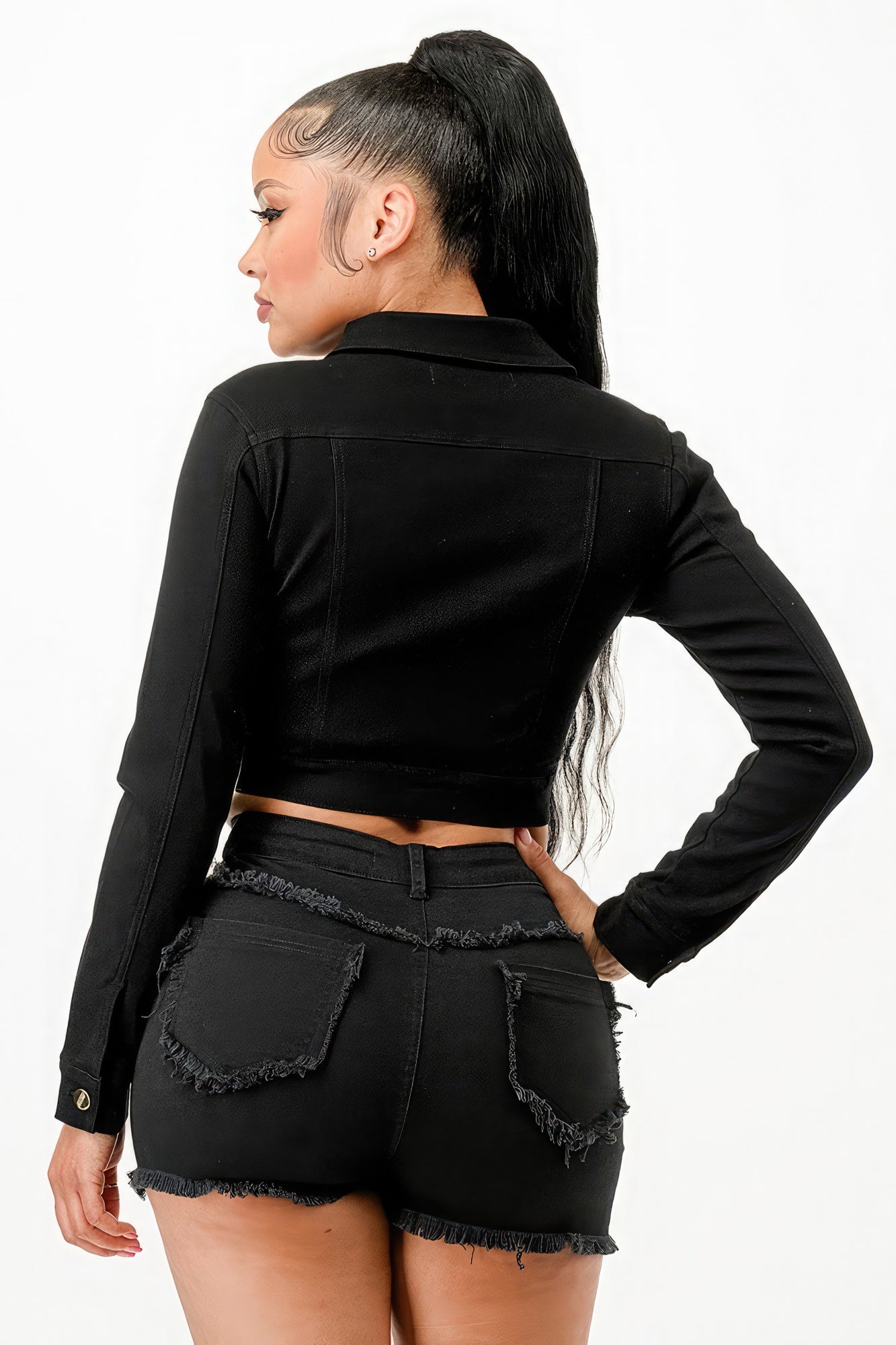 Black Super Stretchy Cropped Jacket