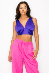 Purple Smock V-neck Satin Bra Top