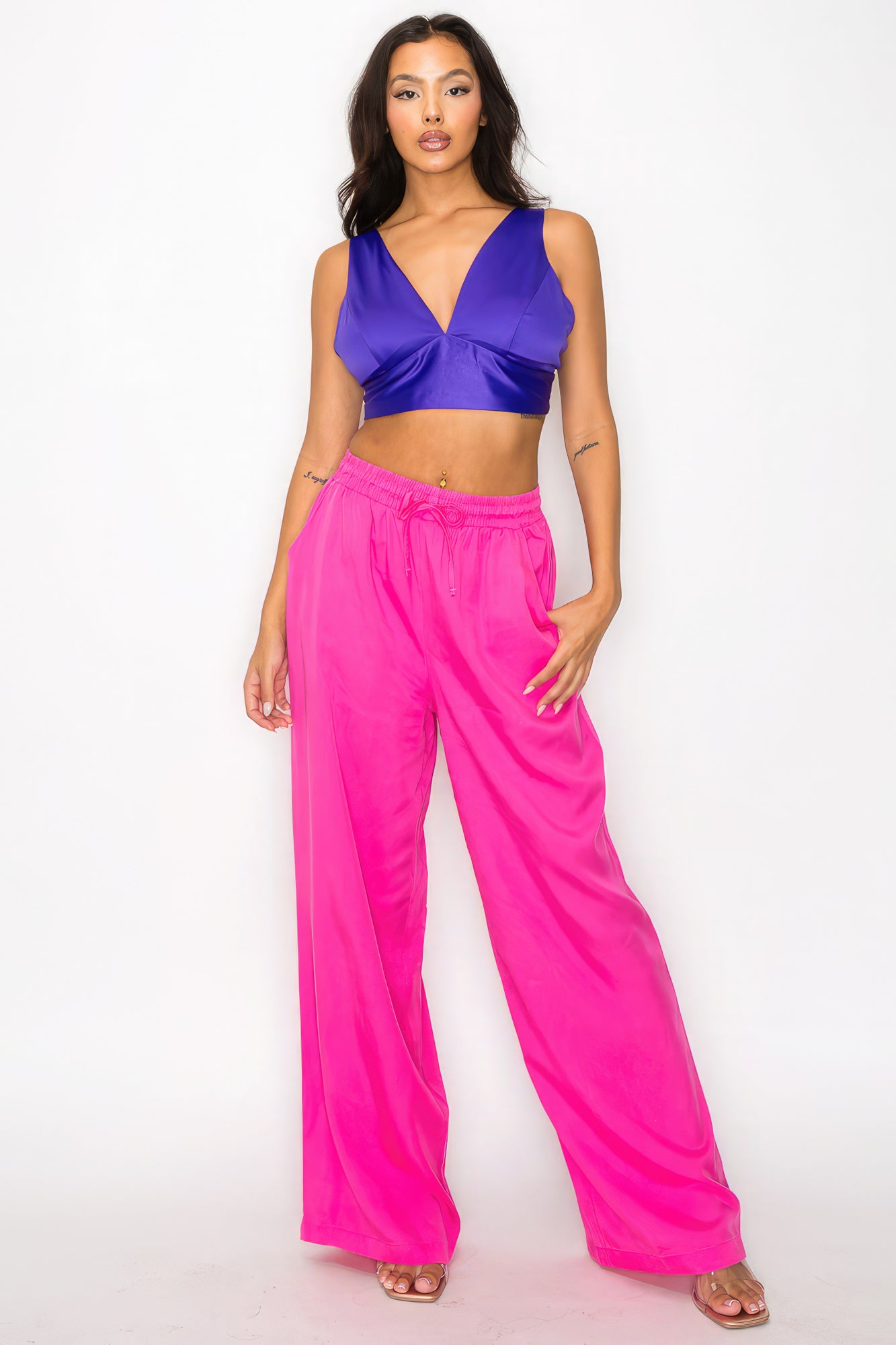 Purple Smock V-neck Satin Bra Top