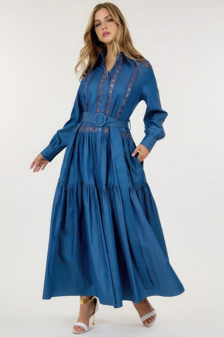 Long Sleeve Maxi Dress with Lace Detail