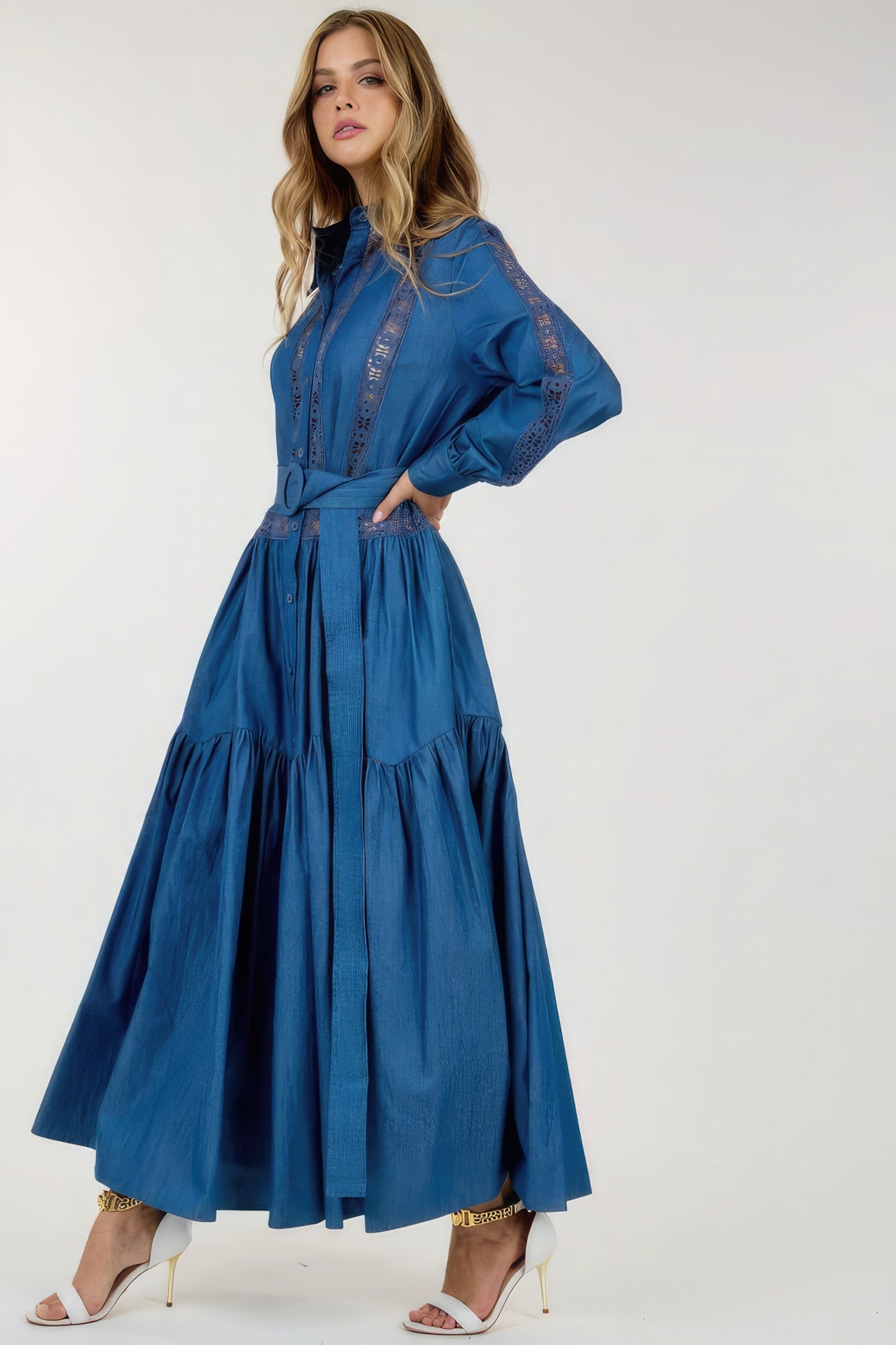 Long Sleeve Maxi Dress with Lace Detail