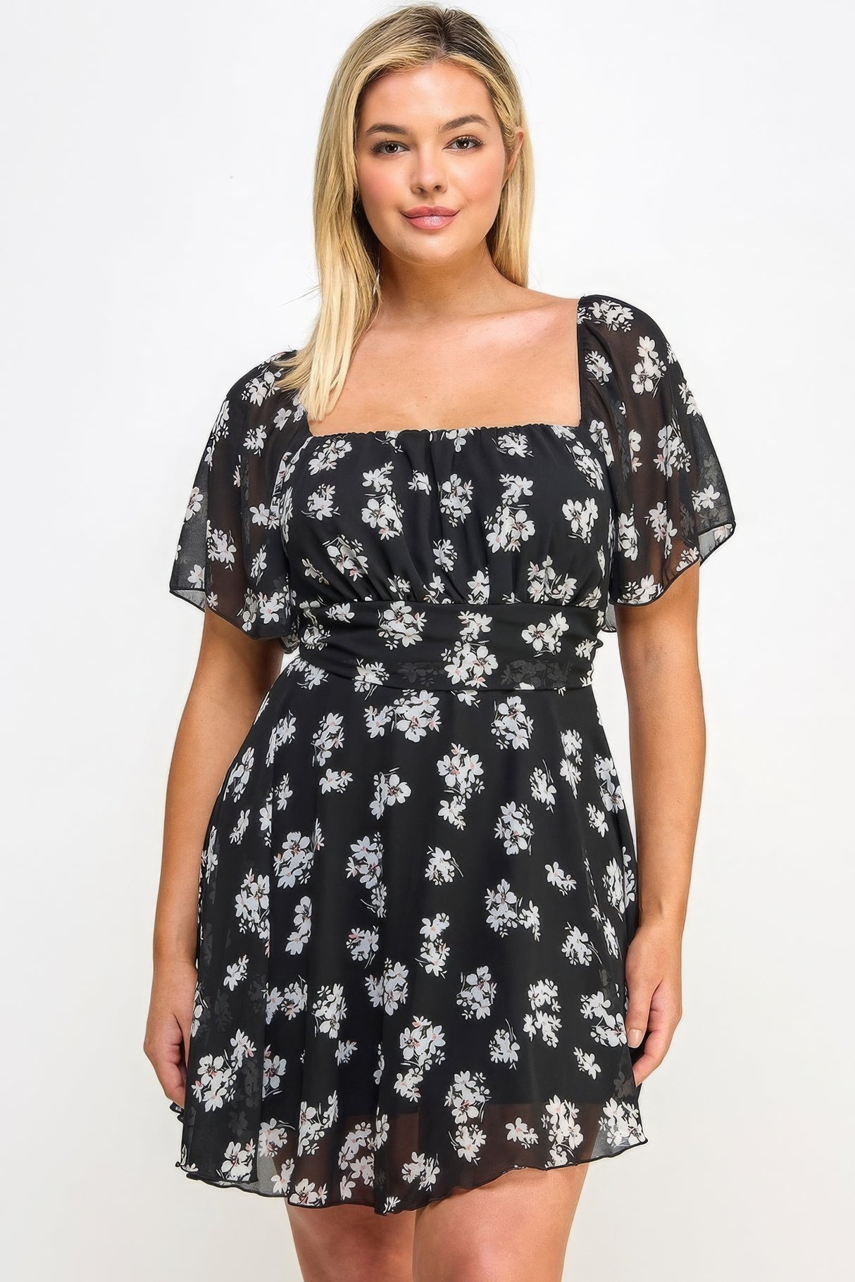 Plus Size Floral Chiffon Mini Dress