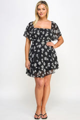 Plus Size Floral Chiffon Mini Dress