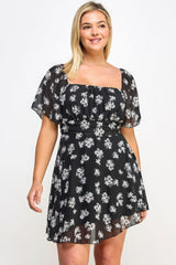 Plus Size Floral Chiffon Mini Dress