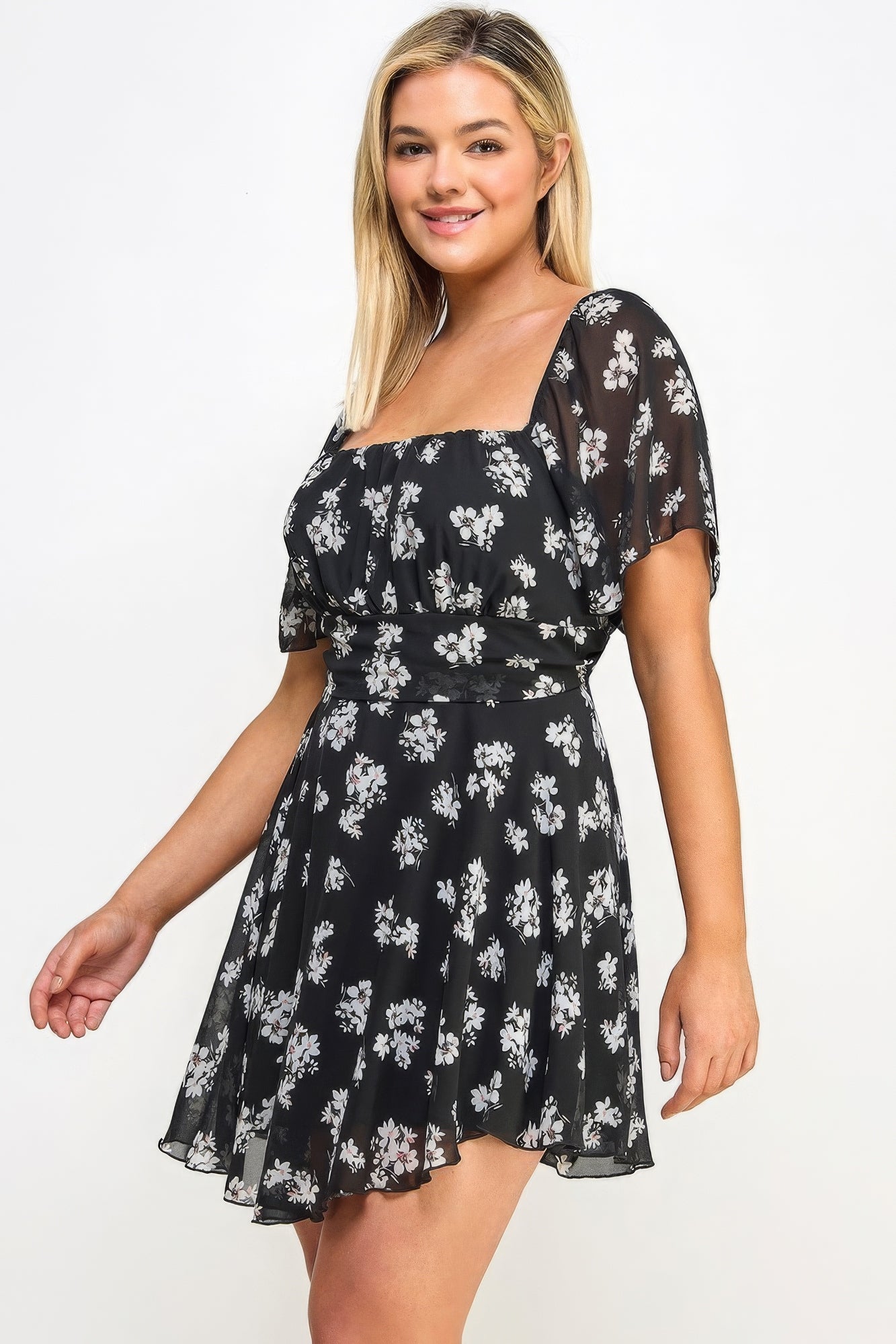 Plus Size Floral Chiffon Mini Dress