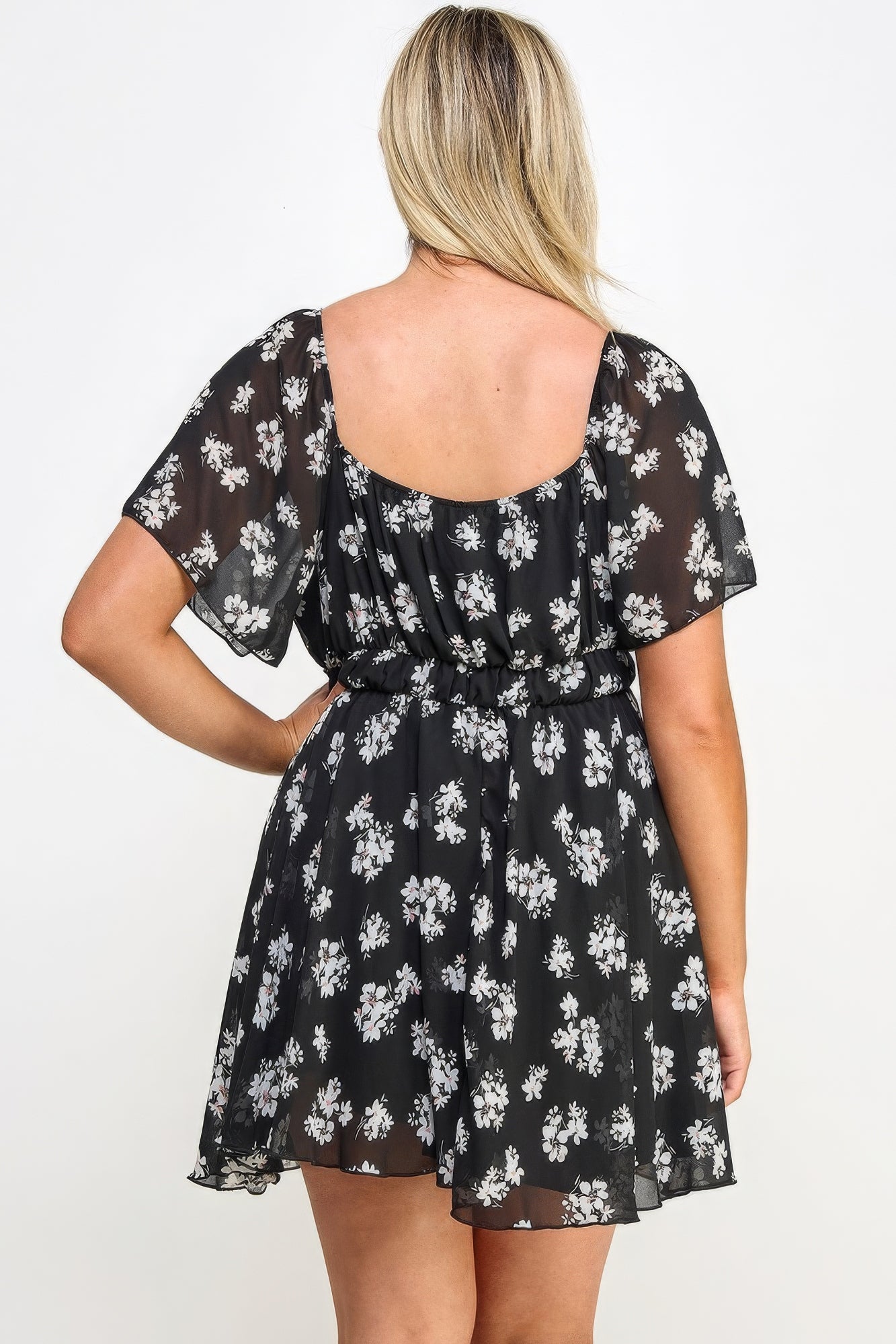 Plus Size Floral Chiffon Mini Dress