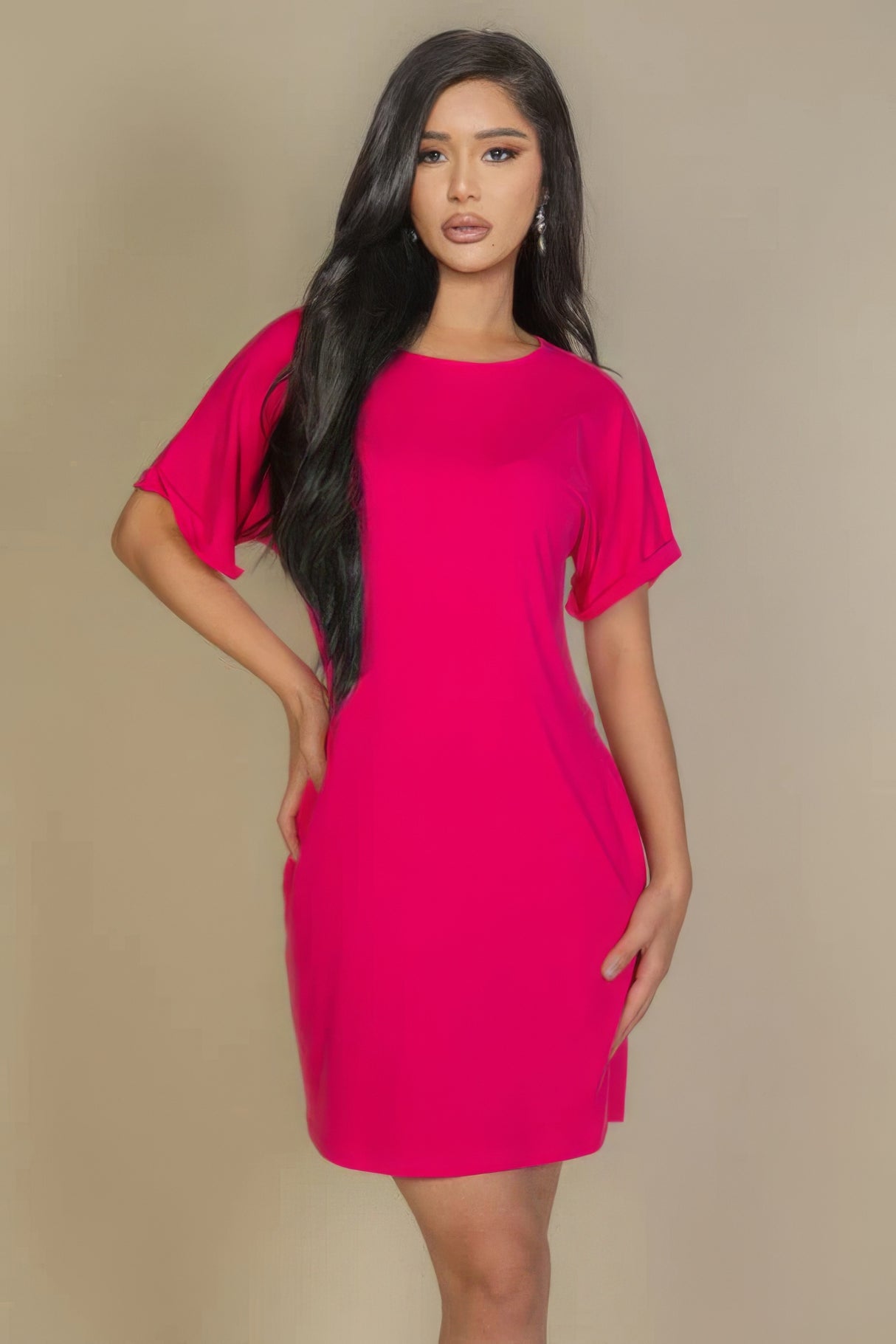 Fuchsia Side Pocket Double Folded Mini Dress