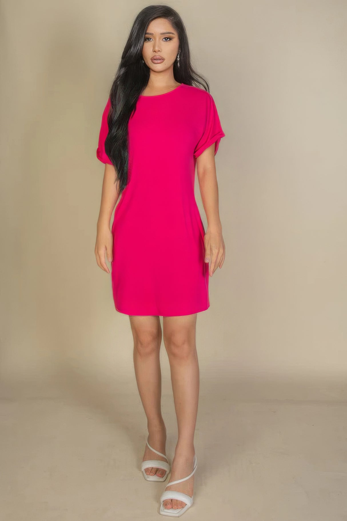 Fuchsia Side Pocket Double Folded Mini Dress