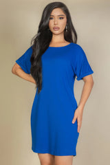 Blue Side Pocket Double Folded Mini Dress