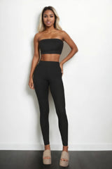 Black Ribbed Tube Top & Leggings Set