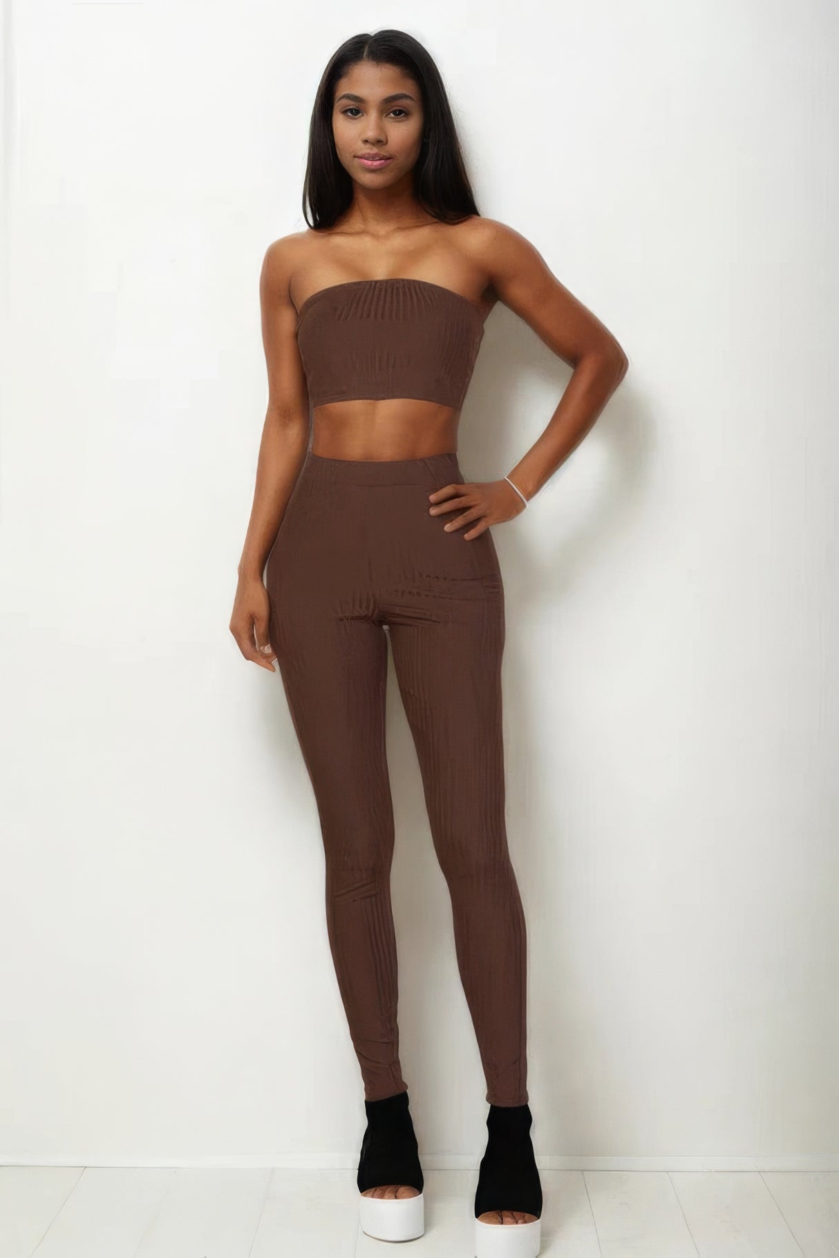 Coffee Ribbed Tube Top & Leggings Set