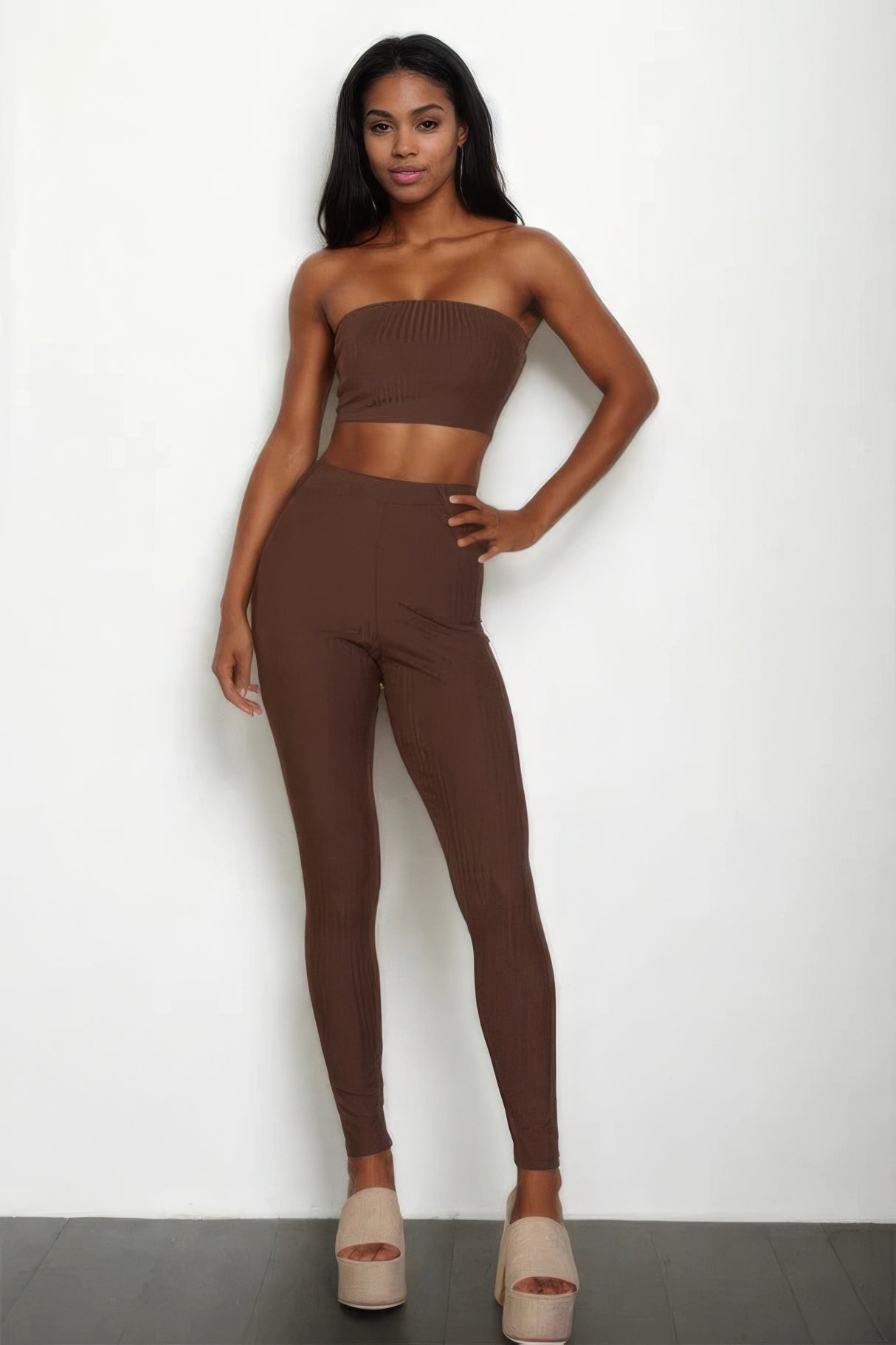 Coffee Ribbed Tube Top & Leggings Set