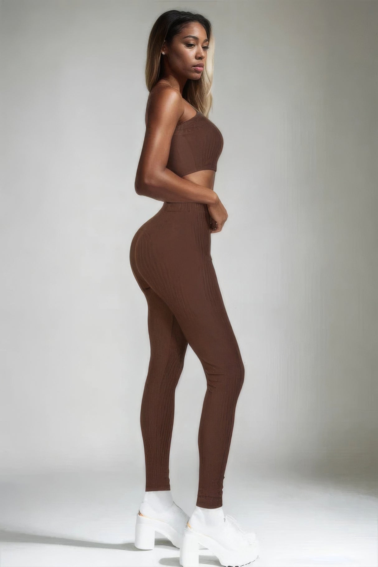 Coffee Ribbed Tube Top & Leggings Set