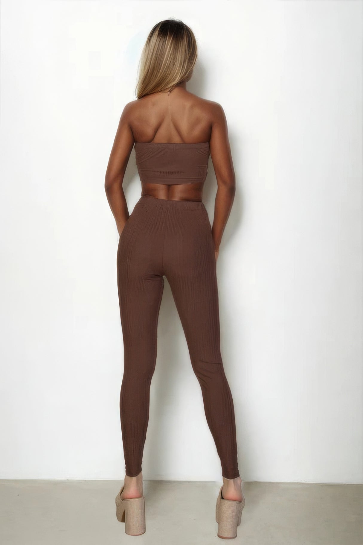 Coffee Ribbed Tube Top & Leggings Set