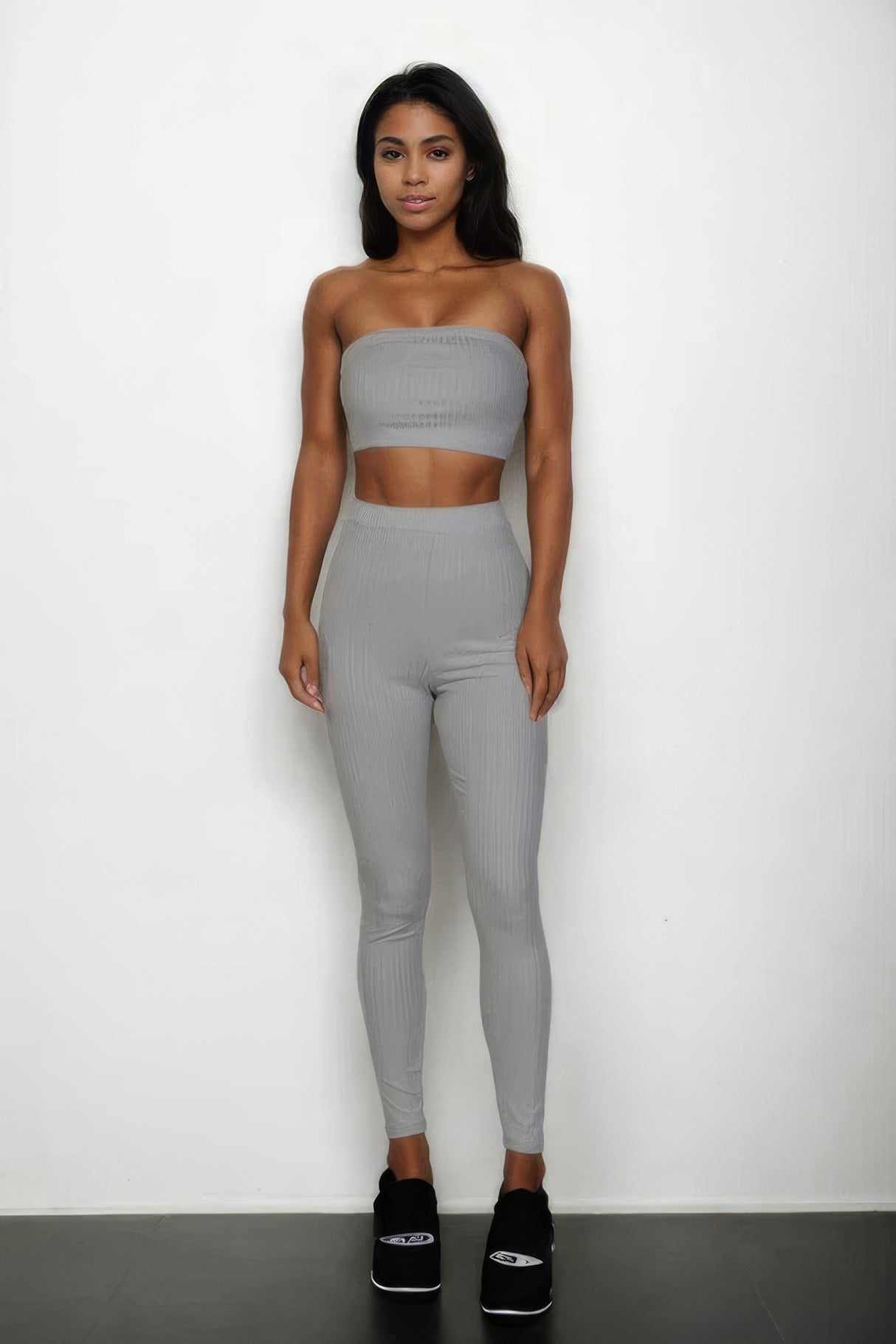 Grey Ribbed Tube Top & Leggings Set