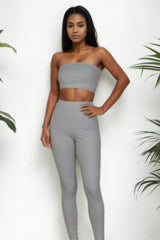 Grey Ribbed Tube Top & Leggings Set