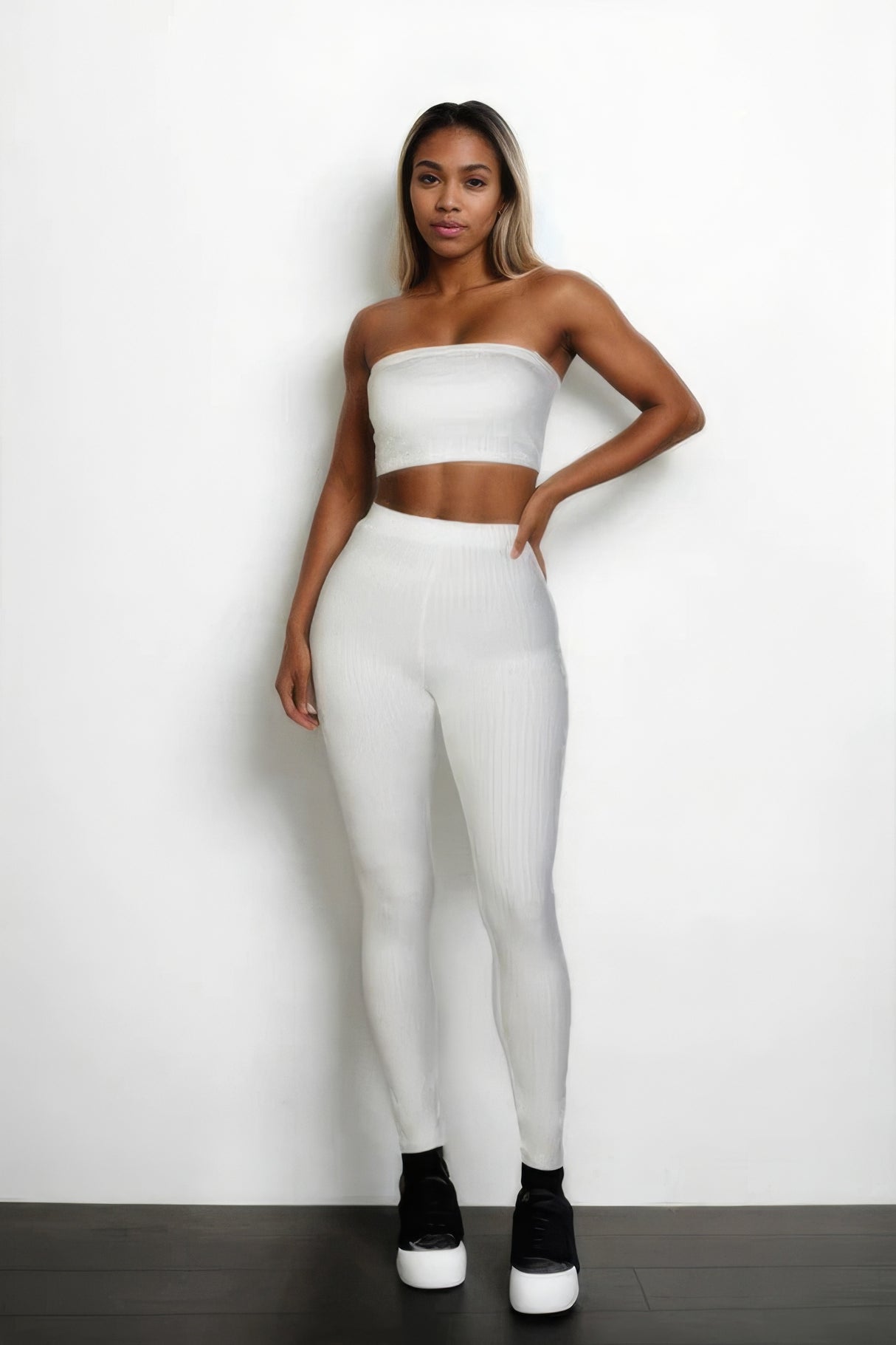 White Ribbed Tube Top & Leggings Set