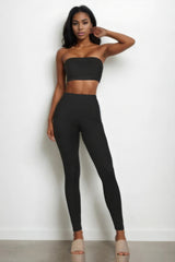 Black Ribbed Tube Top & Leggings Set