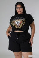 Plus Rhinestone Graphic Top & Stretch Short Set