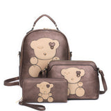 Cute Bear Design Handle Backpack with Crossbody Bag & Wallet Set